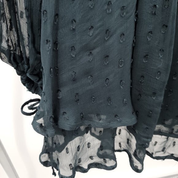 Free People Sheer Textured Long Sleeve Surplice Mini Dress Top S Dark Navy Blue - Picture 11 of 16